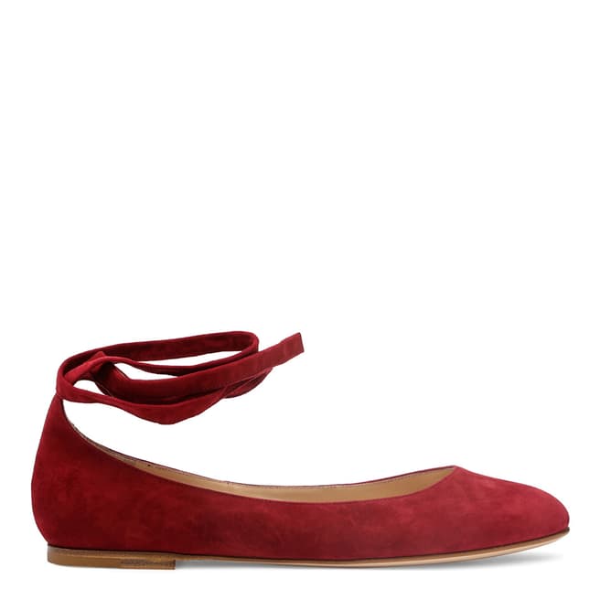 Gianvito Rossi Deep Red Suede Lace Up Flats 
