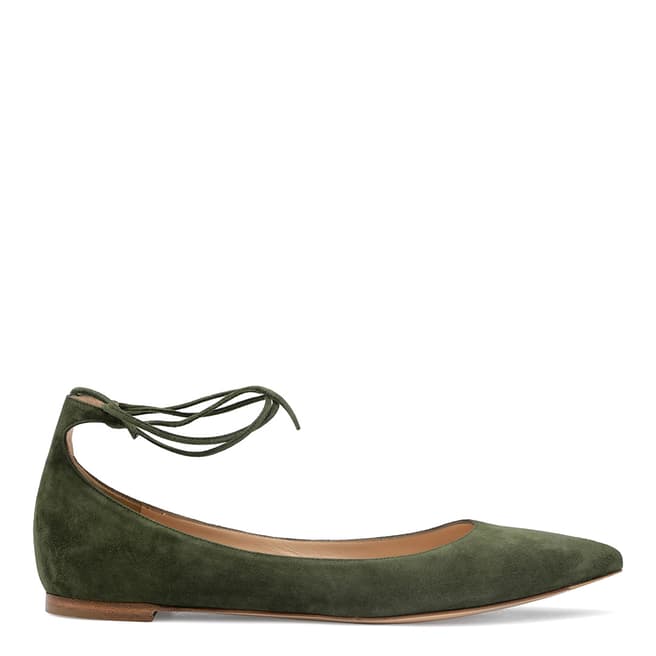 Gianvito Rossi Military Green Suede Lace Up Flats 