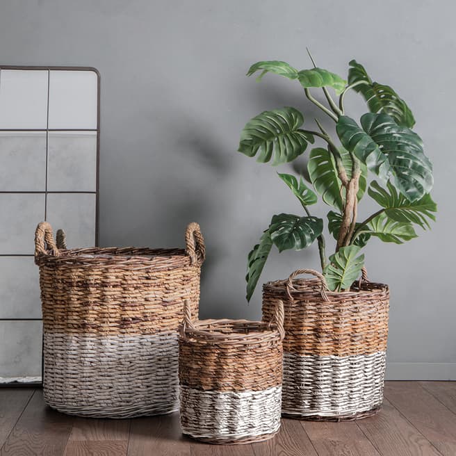 Gallery Living Set of 3 White/Natural Baskets