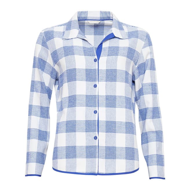 Cyberjammies Blue / White Elisa Woven Long Sleeve Brushed Check Pyjama Top