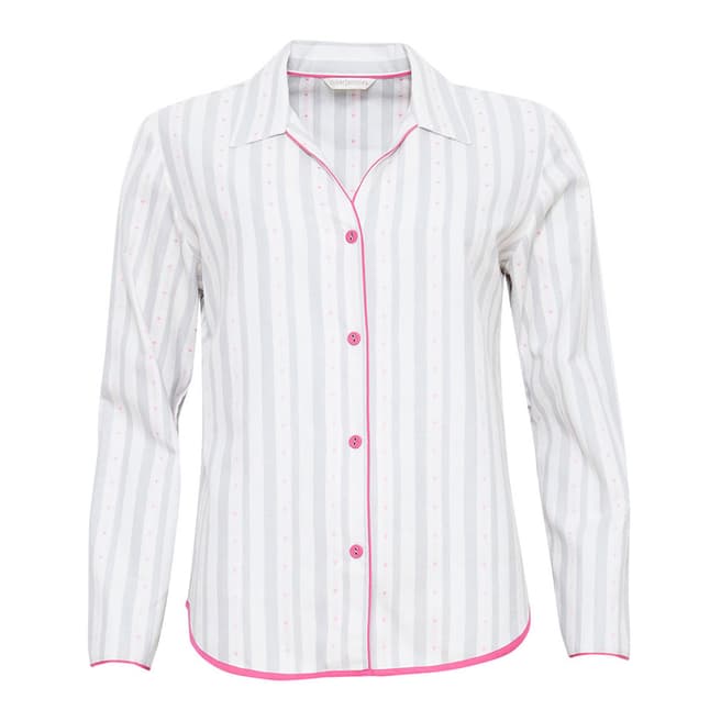 Cyberjammies Grey / White Erica Woven Long Sleeve Heart Dobby Stripe Pyjama Top