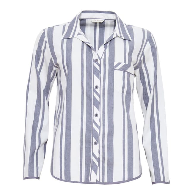 Cyberjammies Grey / White Fifi Woven Long Sleeve Brushed Stripe Pyjama Top
