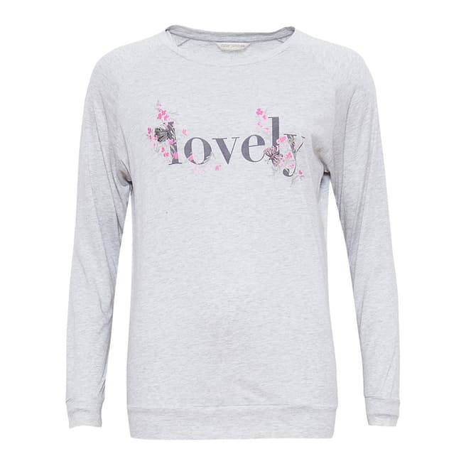 Cyberjammies Sienna Long Sleeve Grey Lovely Placement Print Knit Pyjama Top