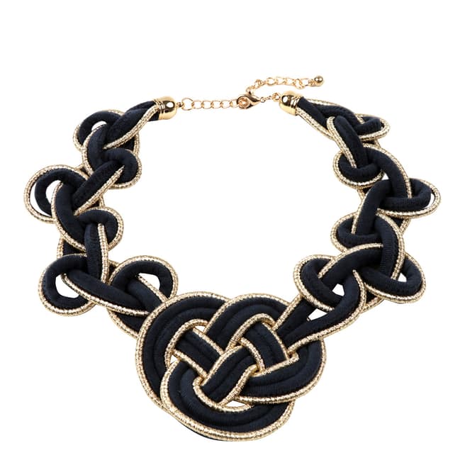Amrita Singh Gold / Blue Velvet Pretzel Link Collar Necklace