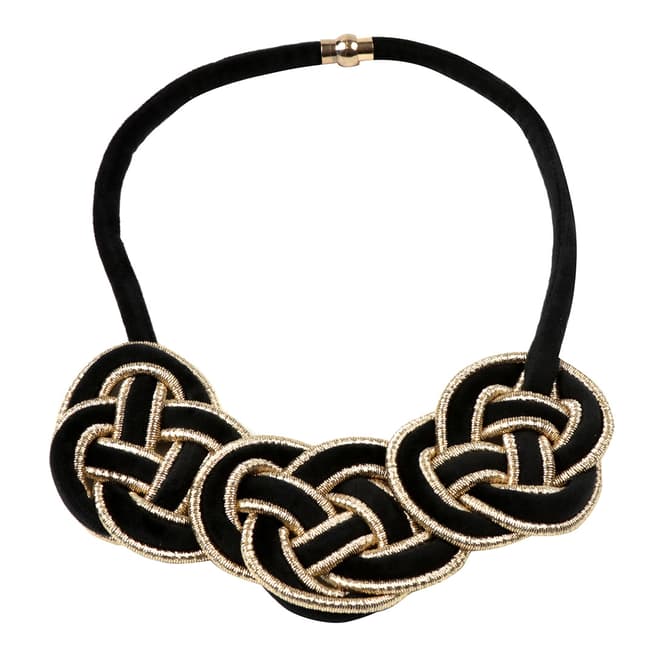 Amrita Singh Gold / Black Velvet Triple Pretzel Collar Necklace