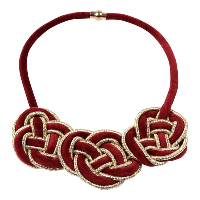 Amrita Singh Gold / Red Velvet Triple Pretzel Collar Necklace