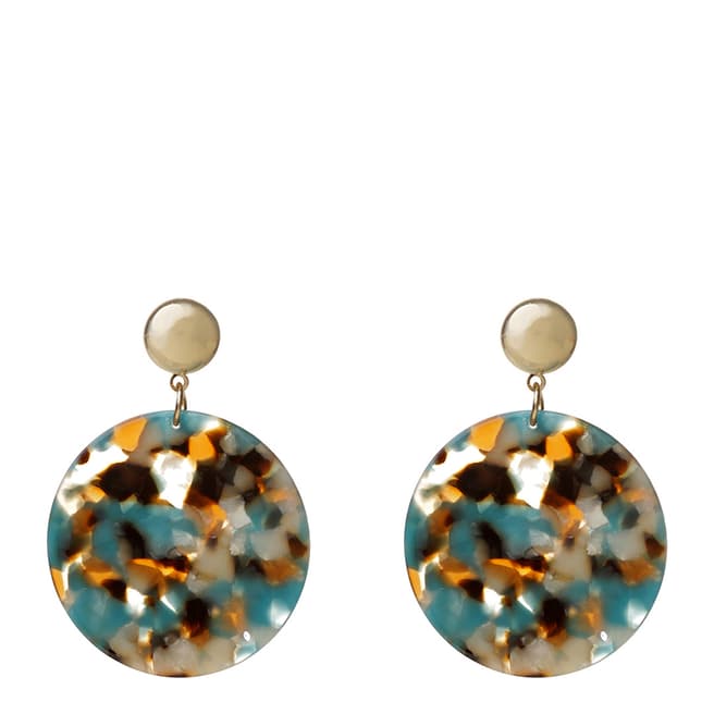 Amrita Singh Gold / Turquoise Round Disc Resin Earrings