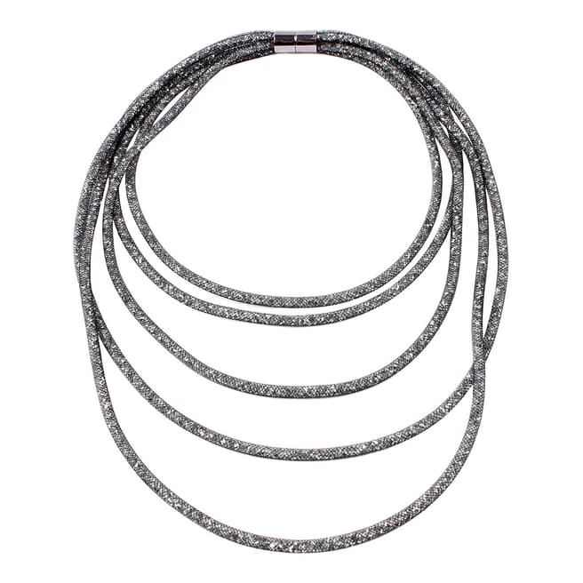 Amrita Singh Gunmetal Multi-Layered Crystal Mesh Necklace