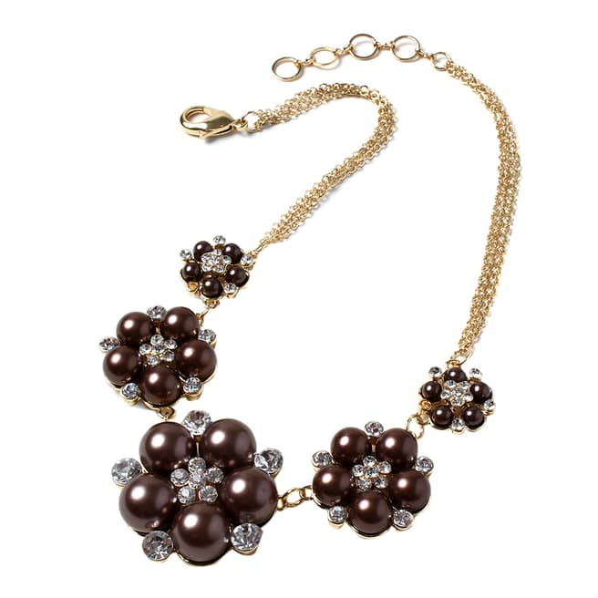 Amrita Singh Gold / Brown Glass Beaded Flower Necklace 