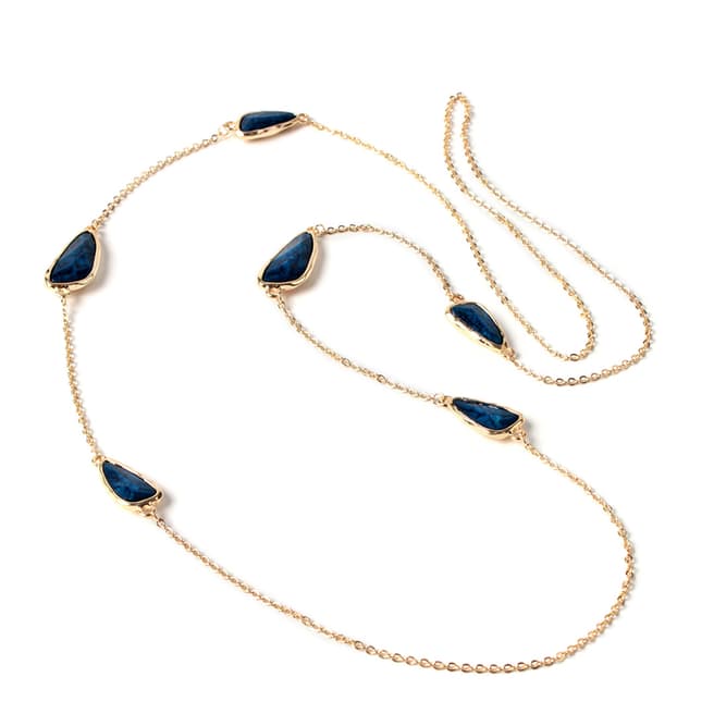 Amrita Singh Gold / Blue Resin Stone Embellished Station Necklace