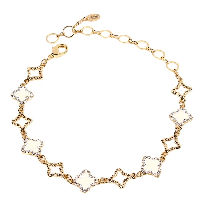 Amrita Singh Gold / Ivory Enamel Clover Crystal Choker Necklace