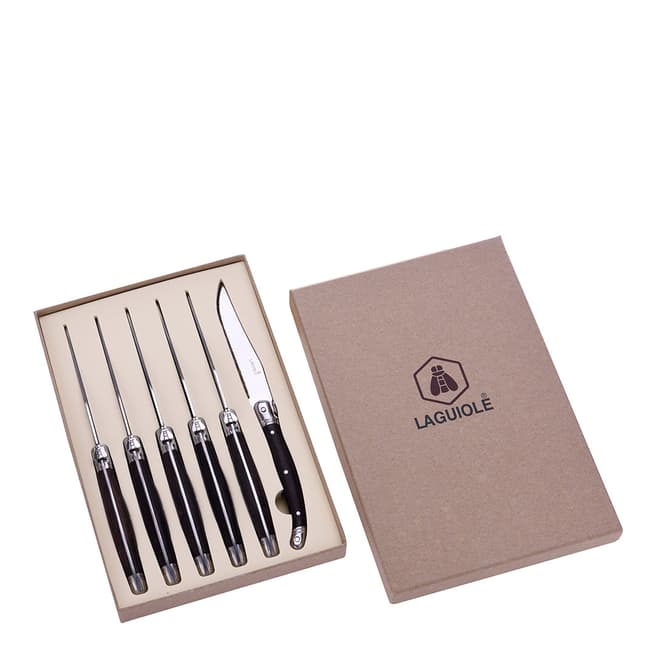 Laguiole Set of 6 Table Knives with Ebony Wooden Handles