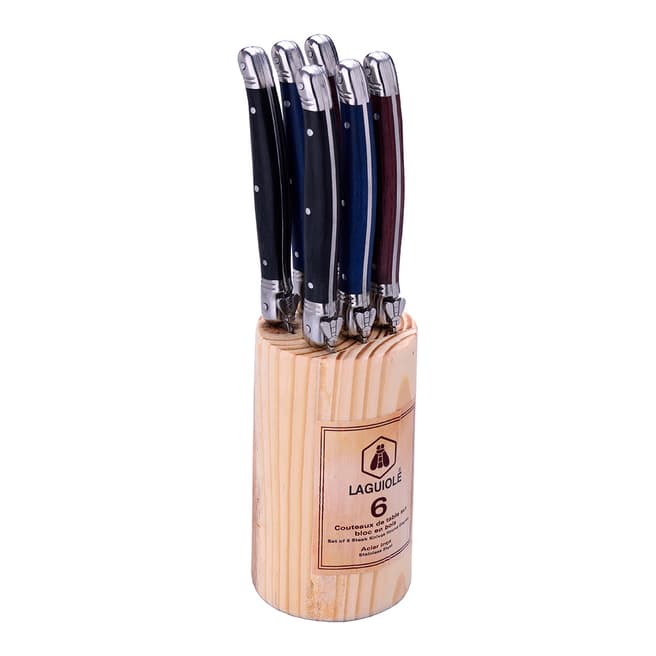 Laguiole Set of 6 Steak Knives with Rubber Wood Block