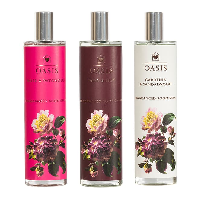Oasis Rose & Patchouli, Gardenia & Sandalwood, Pear & Lilly Room Spray Gift Set
