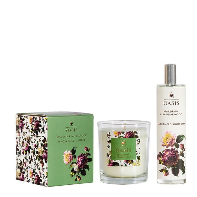 Oasis Gardenia & Sandalwood Glass Candle & Room Spray Gift Set