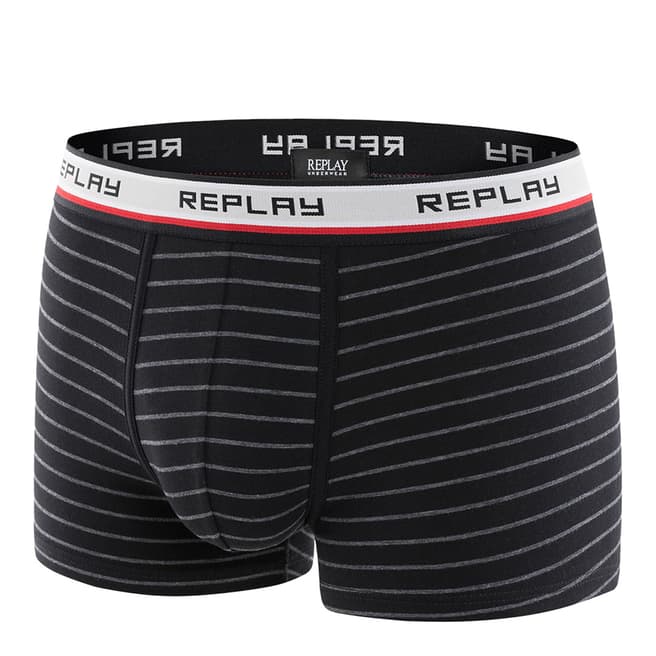 Replay Black/Grey Stripe Stretch Cotton Boxer Shorts
