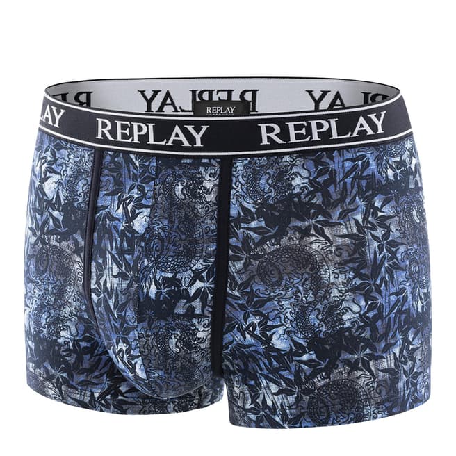 Replay Blue Multi Printed Stretch Cotton Boxer Shorts