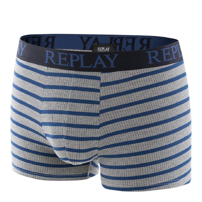 Replay Grey/Blue Stripe Stretch Cotton Boxer Shorts