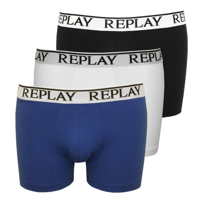 Replay Blue Multi 3 Pack Stretch Cotton Boxer Shorts