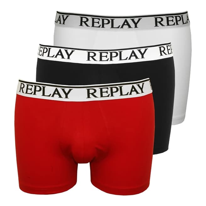 Replay Red Multi 3 Pack Stretch Cotton Boxer Shorts