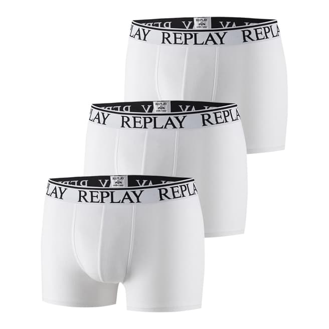 Replay White 3 Pack Stretch Cotton Boxer Shorts
