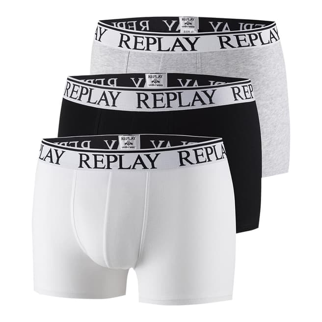 Replay White Multi 3 Pack Stretch Cotton Boxer Shorts