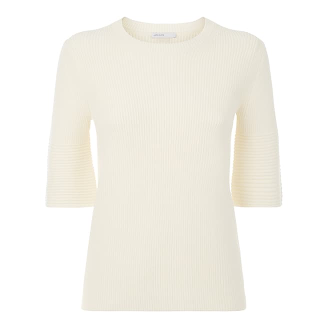Jaeger Ivory Fluted Sleeve Rib Knit Top