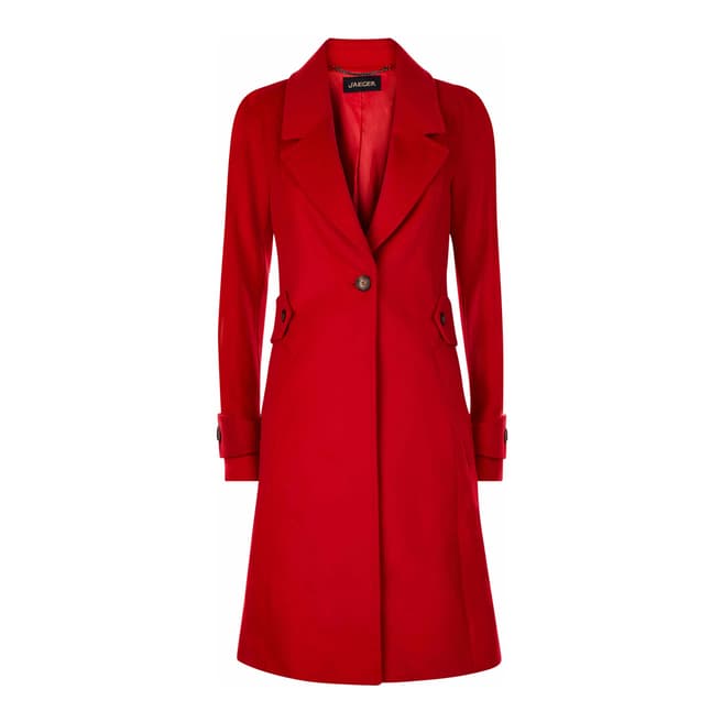 Jaeger Red Wool Button Waist Fitted Wool Coat