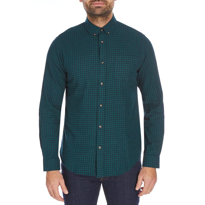 Jaeger Emerald/Navy Casual Brushed Gingham Cotton Shirt