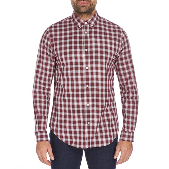 Jaeger Dark Red Casual End on End Check Cotton Shirt