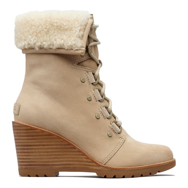 Sorel Oatmeal Leather After Hours Lace Up Shearling Boots 