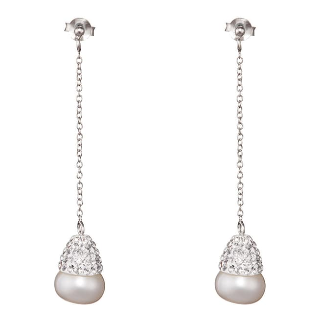 Black Label by Liv Oliver Silver Pearl Chain Drop Earrings