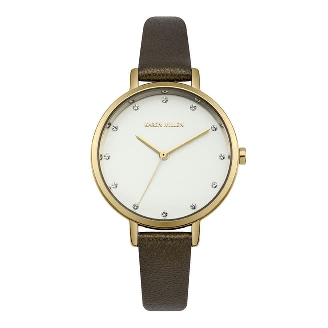 Karen Millen White/Brown Leather Strap Watch