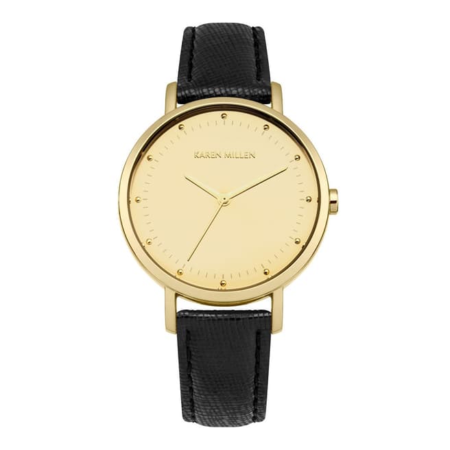 Karen Millen Gold/Black Leather Strap Watch