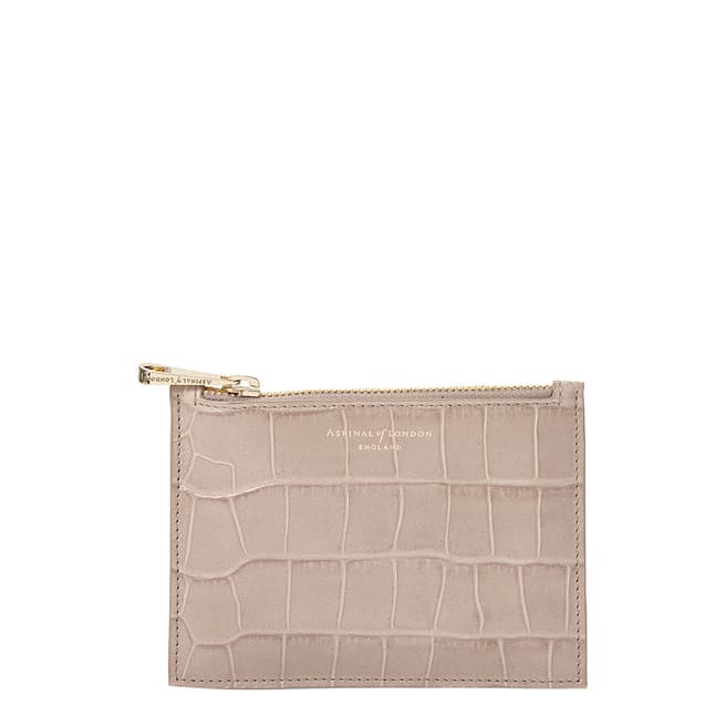 Aspinal of London Soft Taupe Croc Essential Small  Flat Pouch 