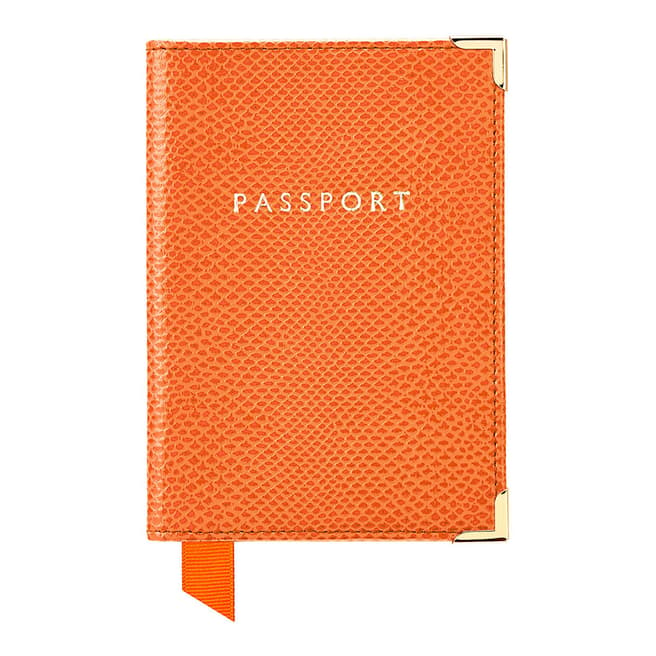 Aspinal of London Orange Lizard Cream Plain Passport Cover