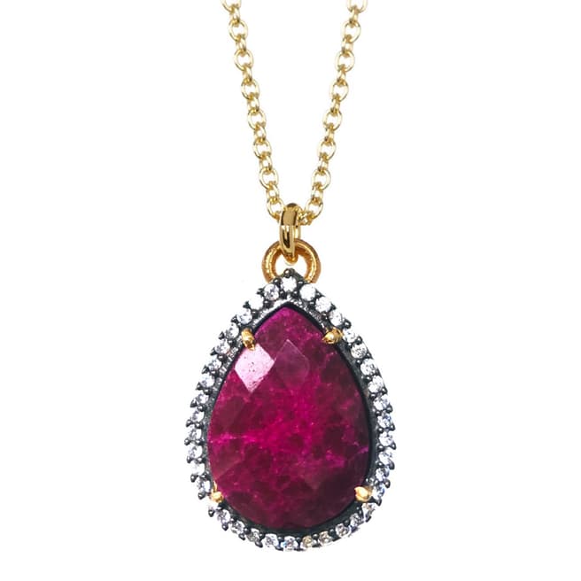 Liv Oliver Ruby Zirconia Pear Drop Necklace