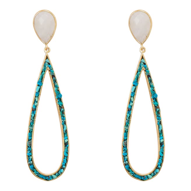 Liv Oliver Rainbow Moonstone and Turquoise Pear Drop Earrings