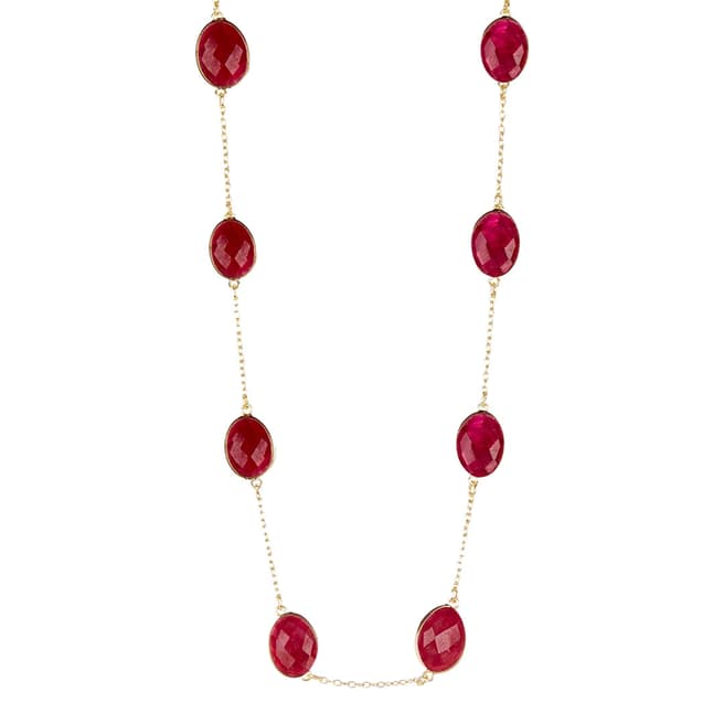 Liv Oliver Red Gold Plated Plated Ruby Station Necklace