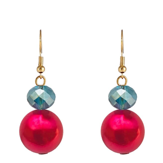 Liv Oliver Red Pearl Drop Earrings