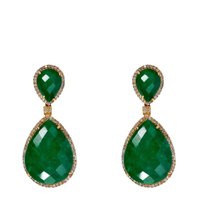 Liv Oliver Emerald Double Pear Drop Earrings