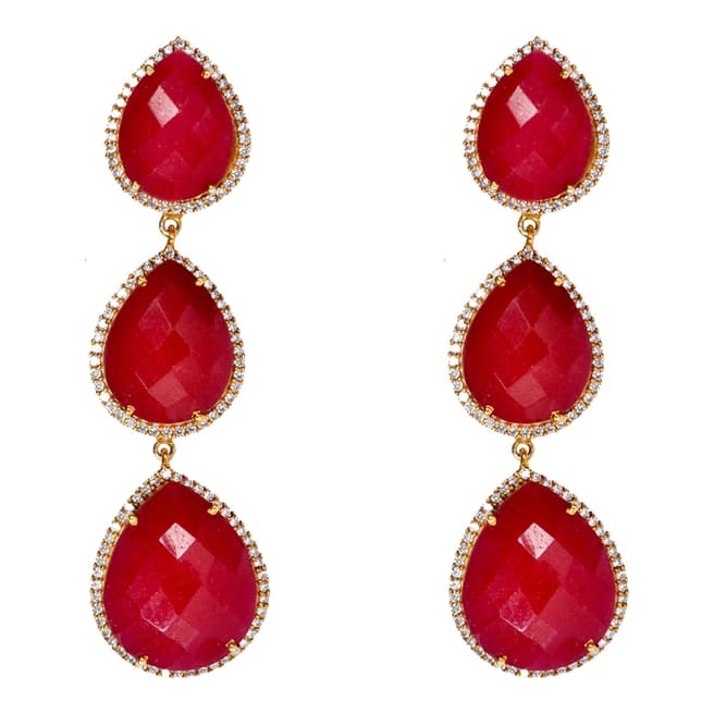 Liv Oliver 18k Gold Plated Multi Ruby Pear Embellished Drop Earrings