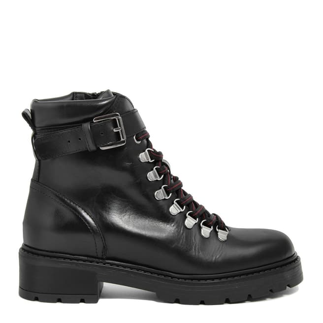 Gusto Black Leather Jocker Chunky Heel Boots