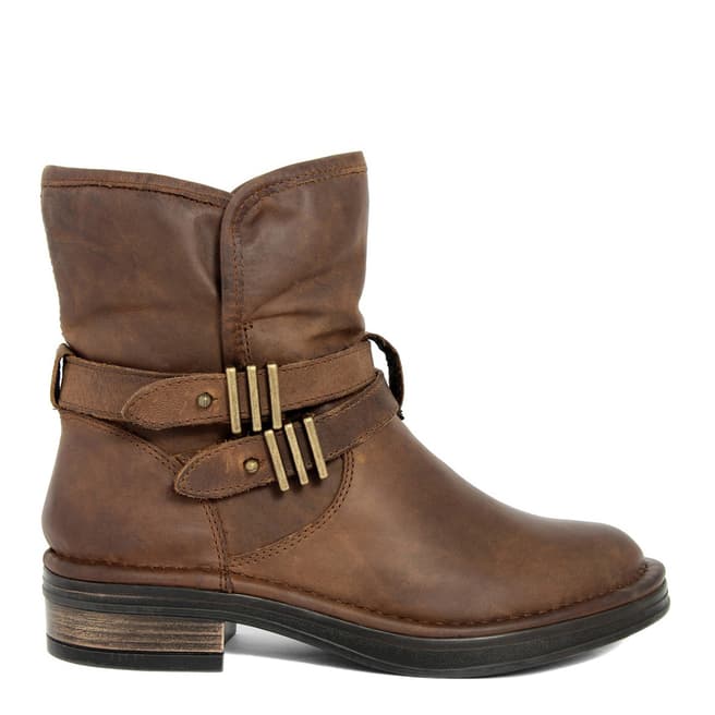 Gusto Brown Leather Train Buckle Ankle Boots