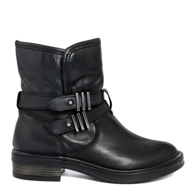 Gusto Black Leather Train Tantra Buckle Ankle Boots