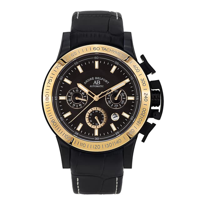 Andre Belfort Men's Black / Gold Leather Le Pilote Watch 45mm
