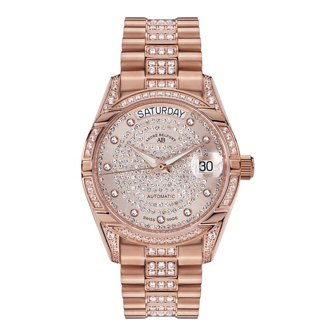 Andre Belfort Women's Rose Gold Plated Zirconia Watch 35mm