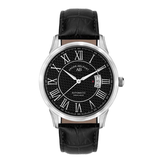 Andre Belfort Men's Black / Silver Leather Strap Watch 42mm