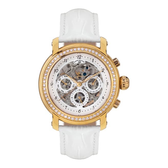 Andre Belfort Women's White / Gold Leather Strap Watch 39mm