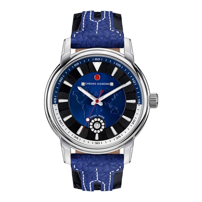 Chrono Diamond Men's Blue / Silver Nereus Leather Watch 43mm